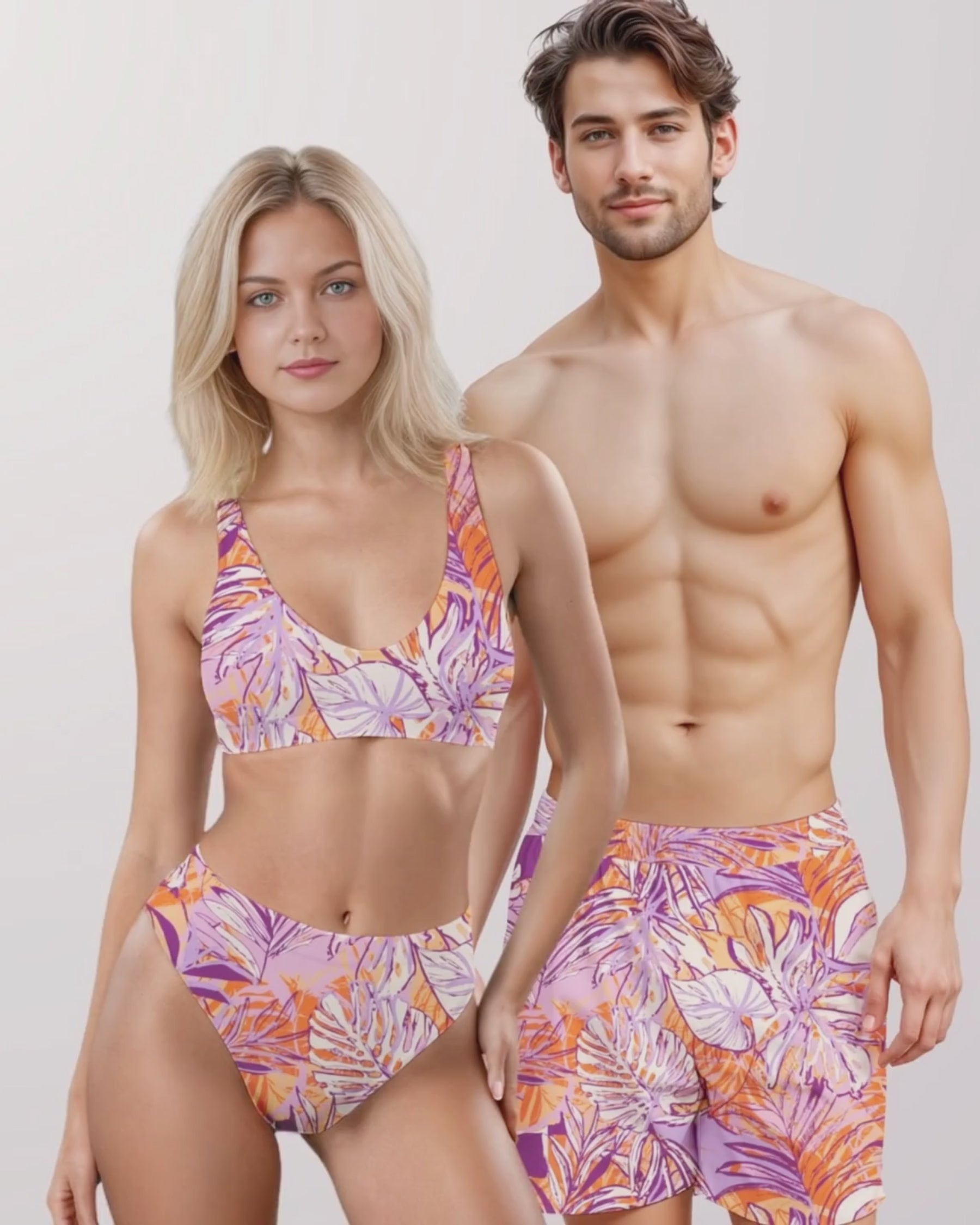 Load video: Couples Matching Swimsuits - Hawaiian Tropical VII
