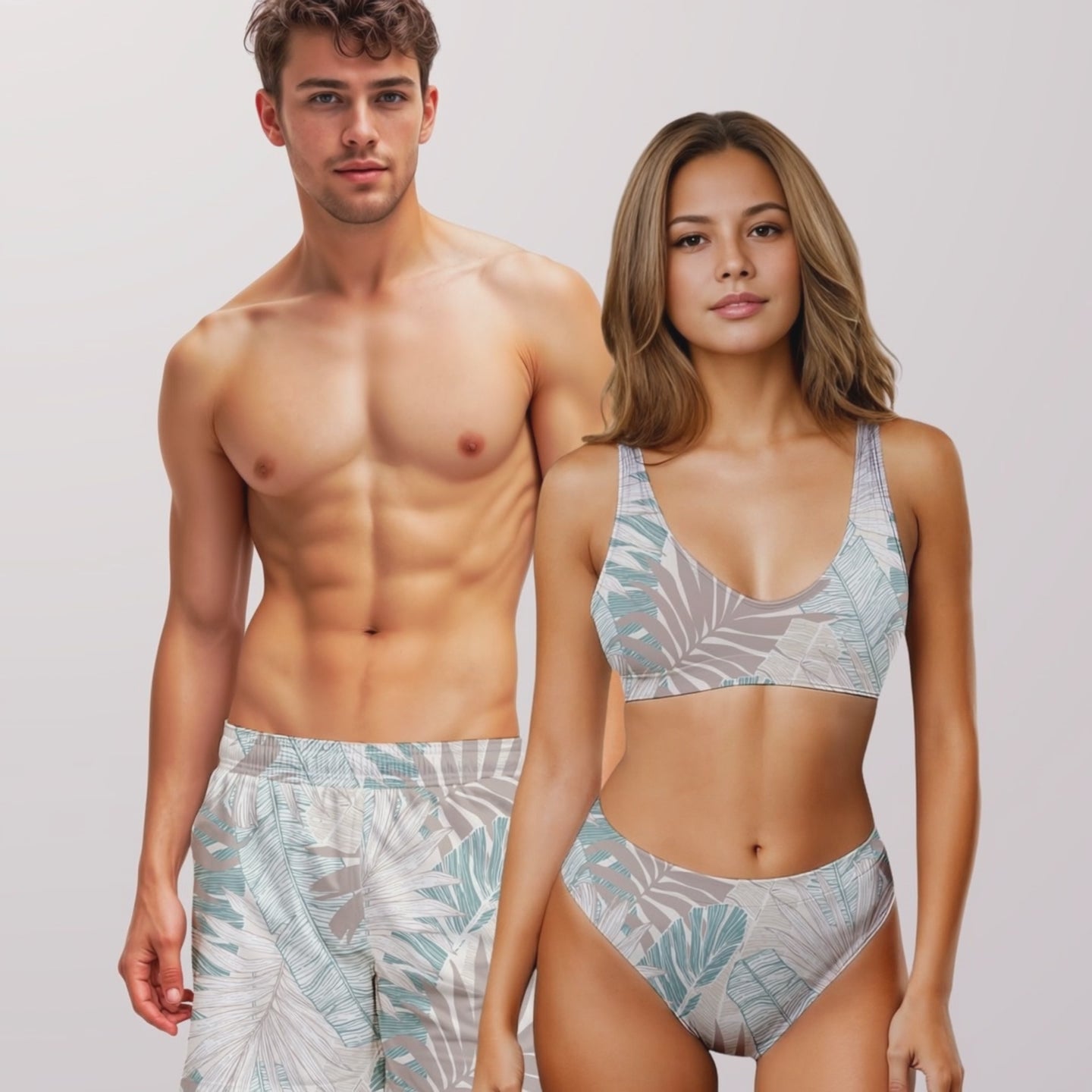 Load video: Couples Matching Swimsuits - Tropical Palms II