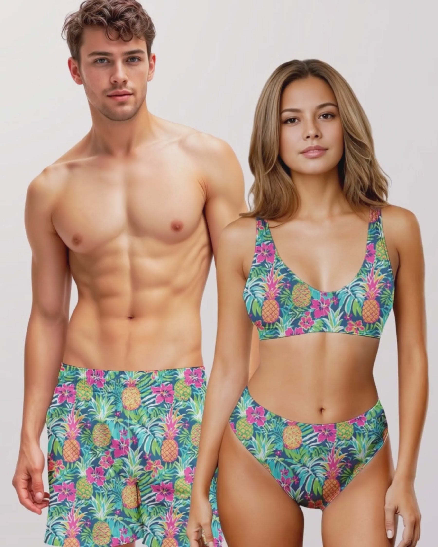 Load video: Couples Matching Swimsuits - Pineapples VI