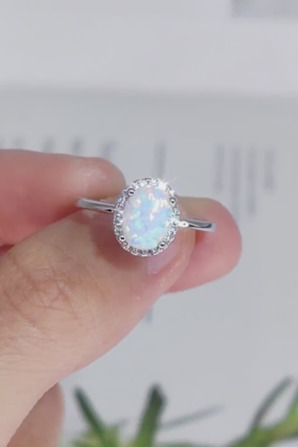 Load video: 925 Sterling Silver 4-Prong Opal Ring