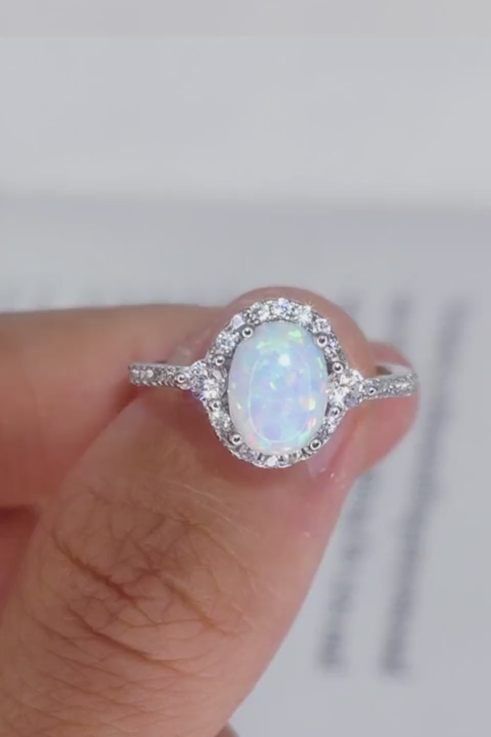 Load video: 925 Sterling Silver Platinum-Plated Opal Ring