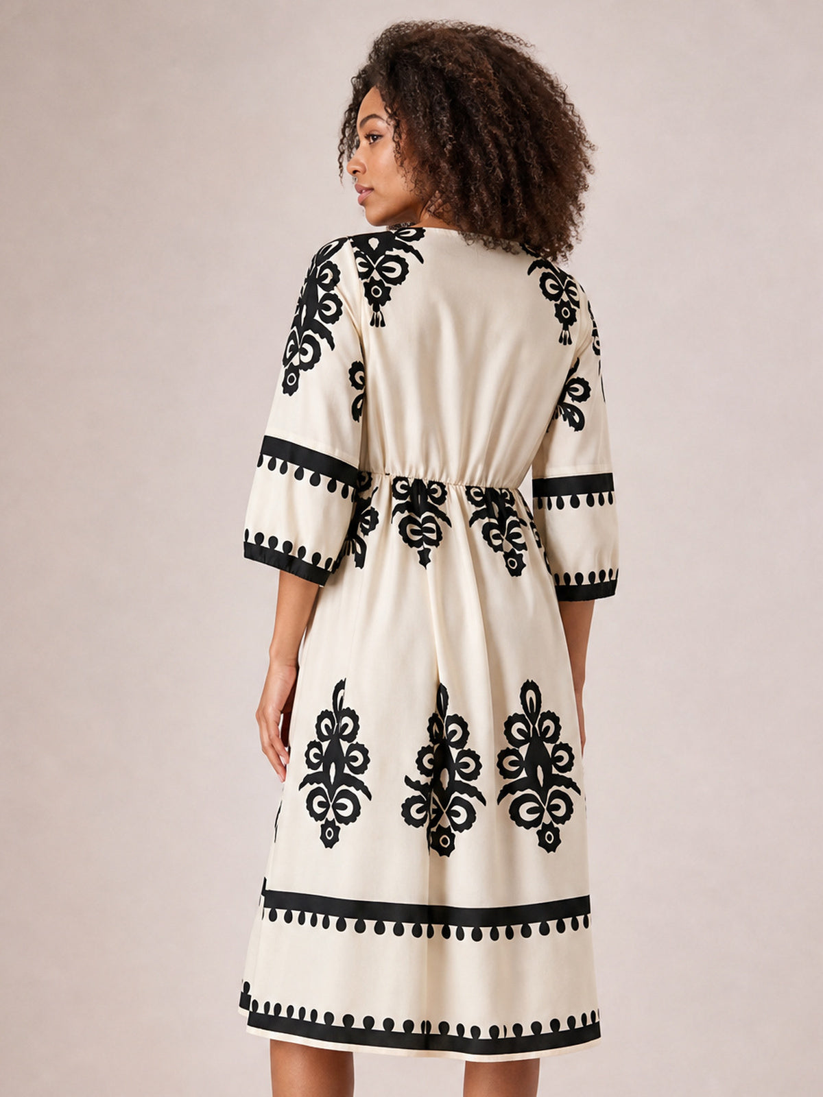 Printed Half Sleeve Knee Length Dress-Soulshine Design