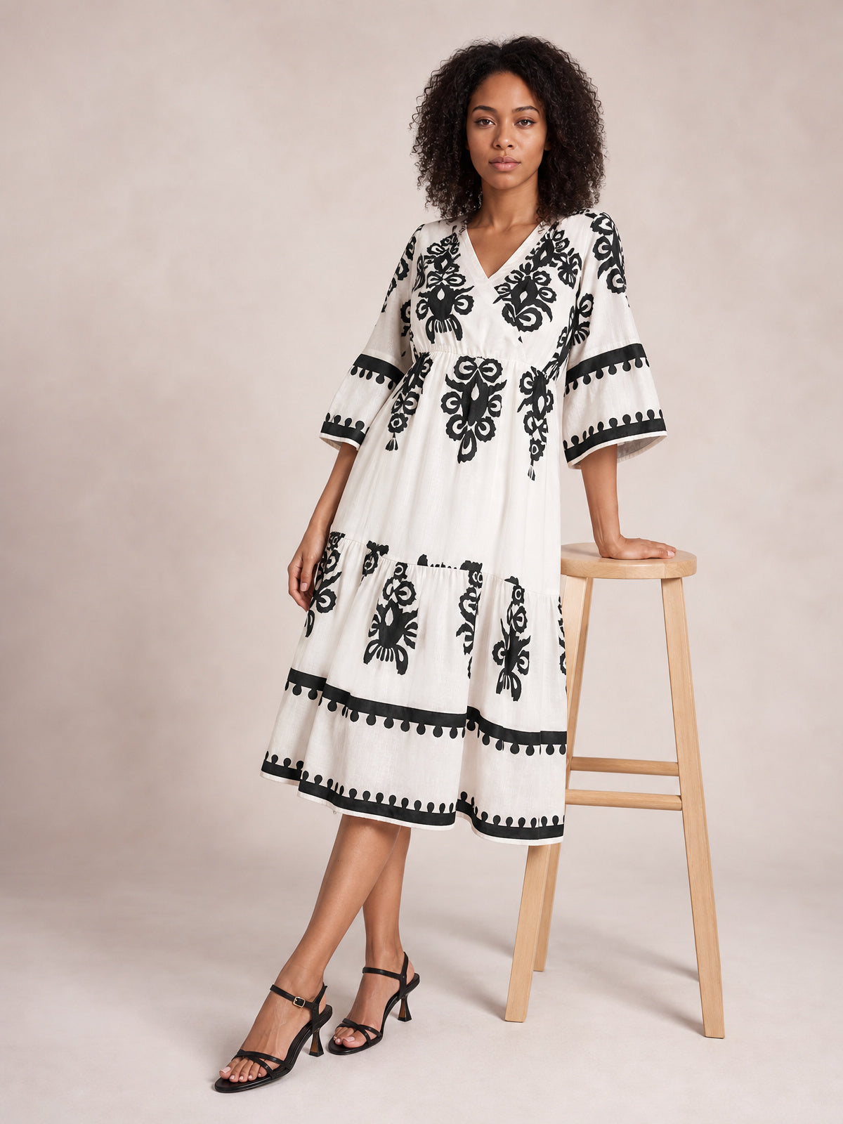 Printed Half Sleeve Knee Length Dress-Soulshine Design