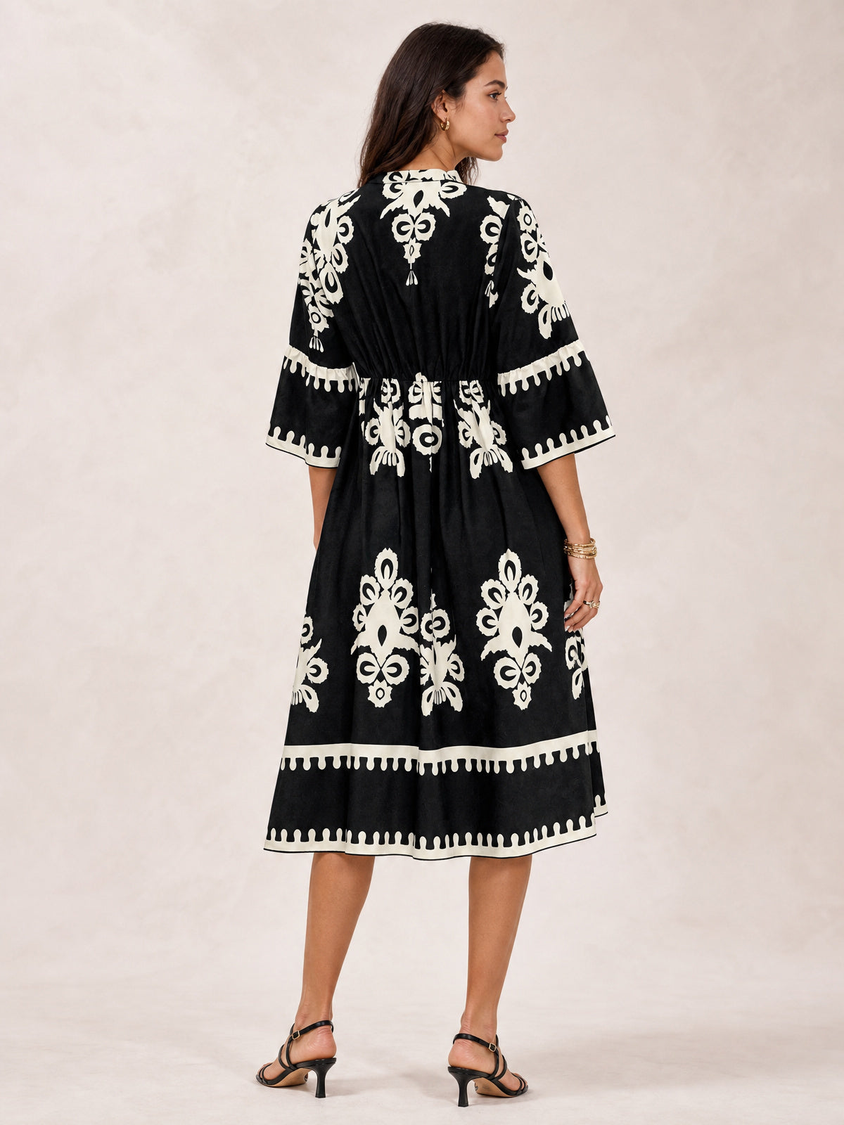 Printed Half Sleeve Knee Length Dress-Soulshine Design