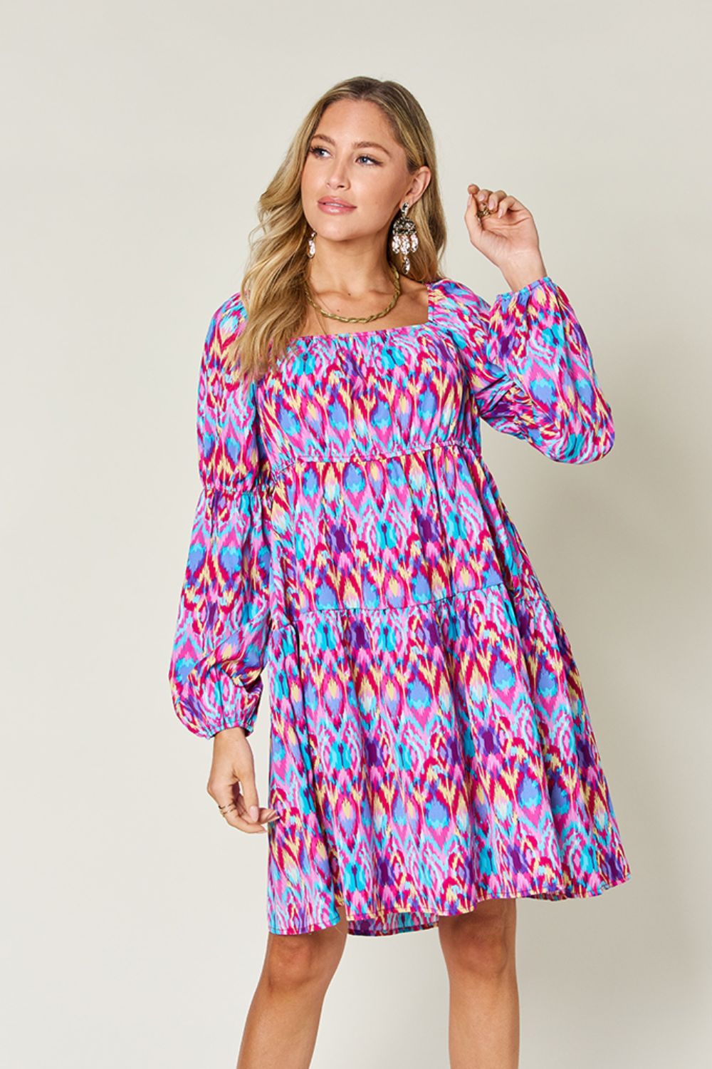 Printed Long Sleeve Dress-Hot Pink-S-Soulshine Design