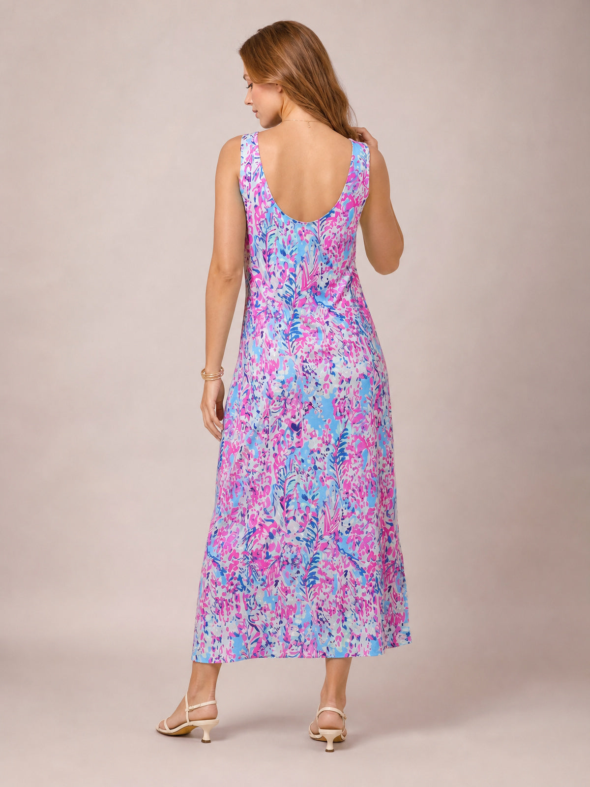 Printed Round Neck Slit Sleeveless Dress-Soulshine Design