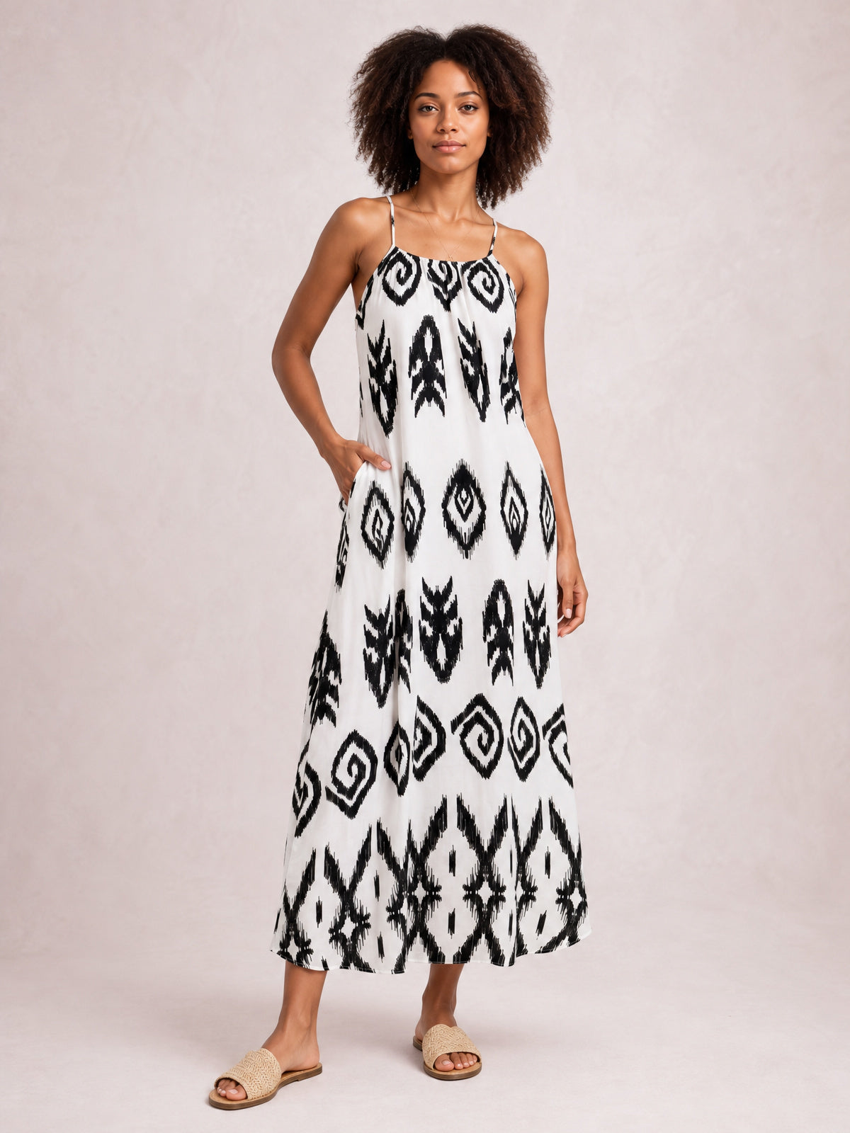 Printed Spaghetti Strap Cami Dress-Soulshine Design
