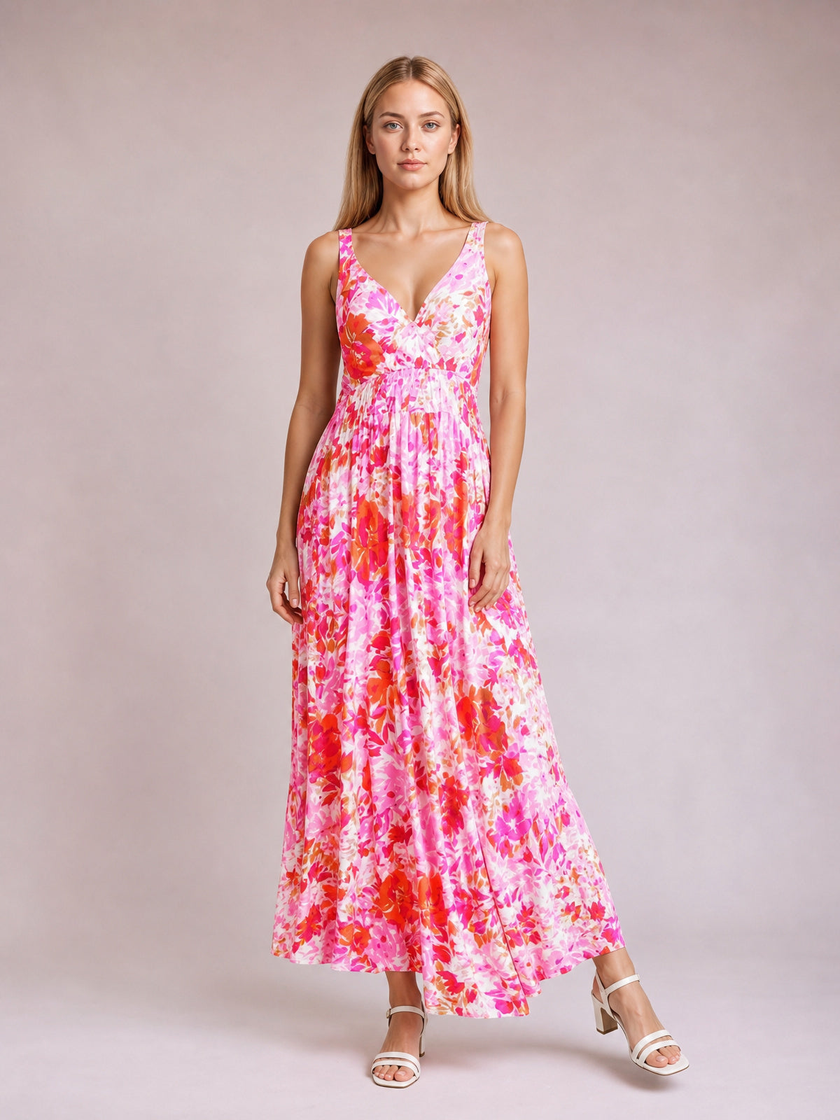 Printed Spaghetti Strap Maxi Dress-Pink-S-Soulshine Design