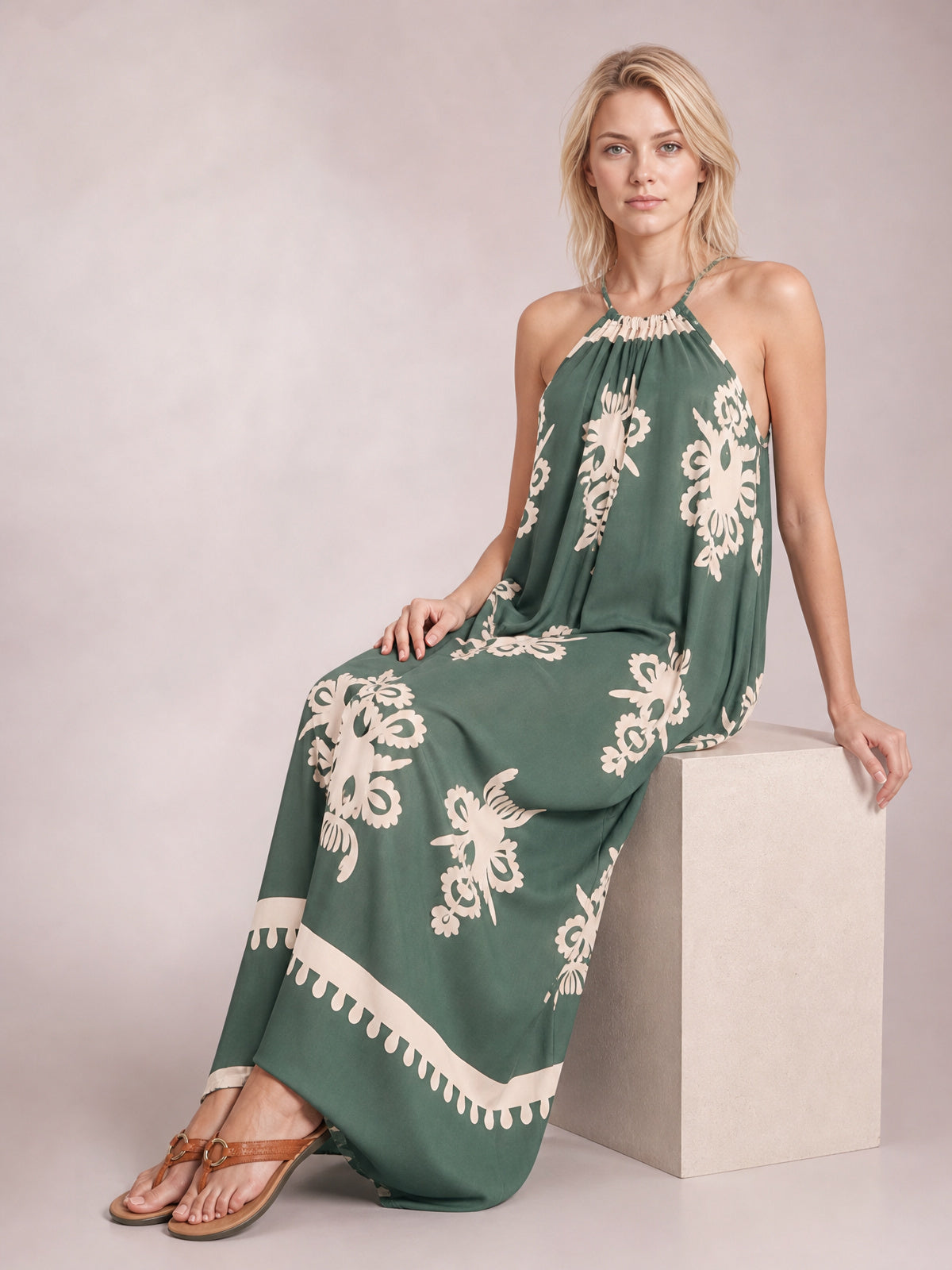 Printed Spaghetti Strap Sleeveless Maxi Dress-Soulshine Design