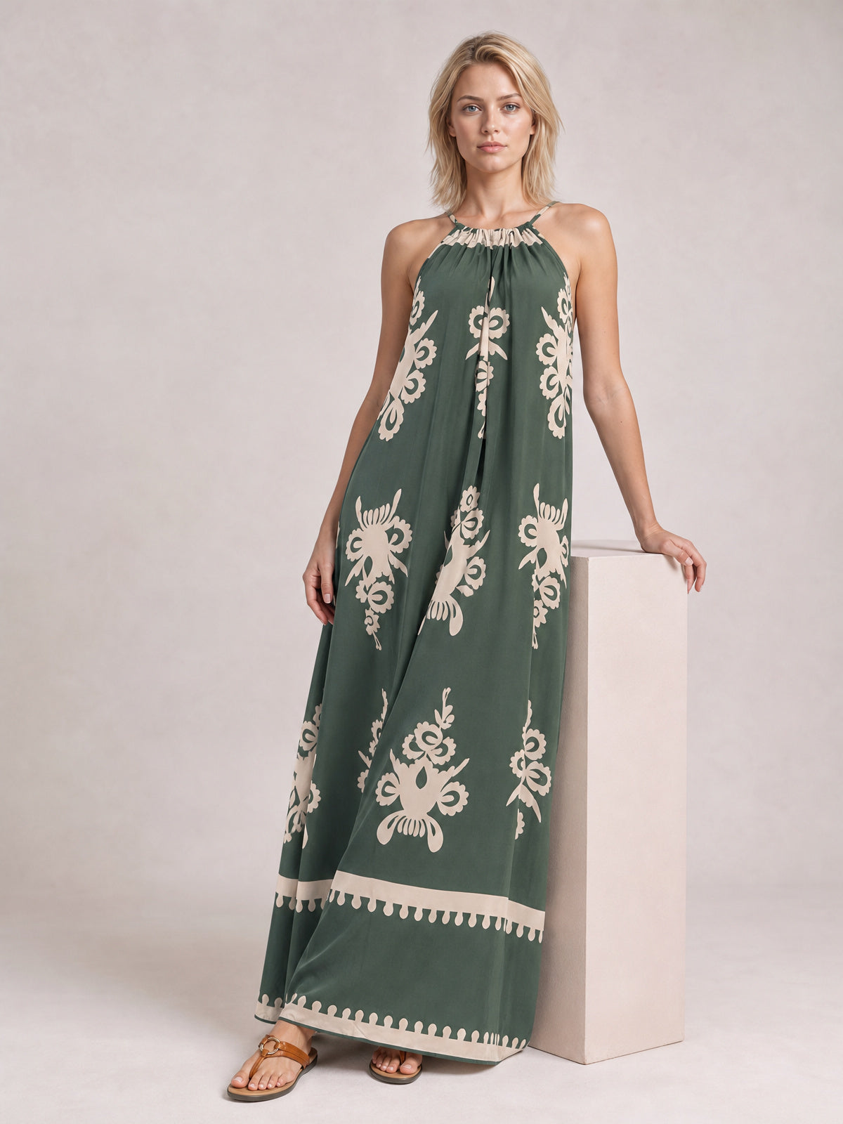 Printed Spaghetti Strap Sleeveless Maxi Dress-Soulshine Design