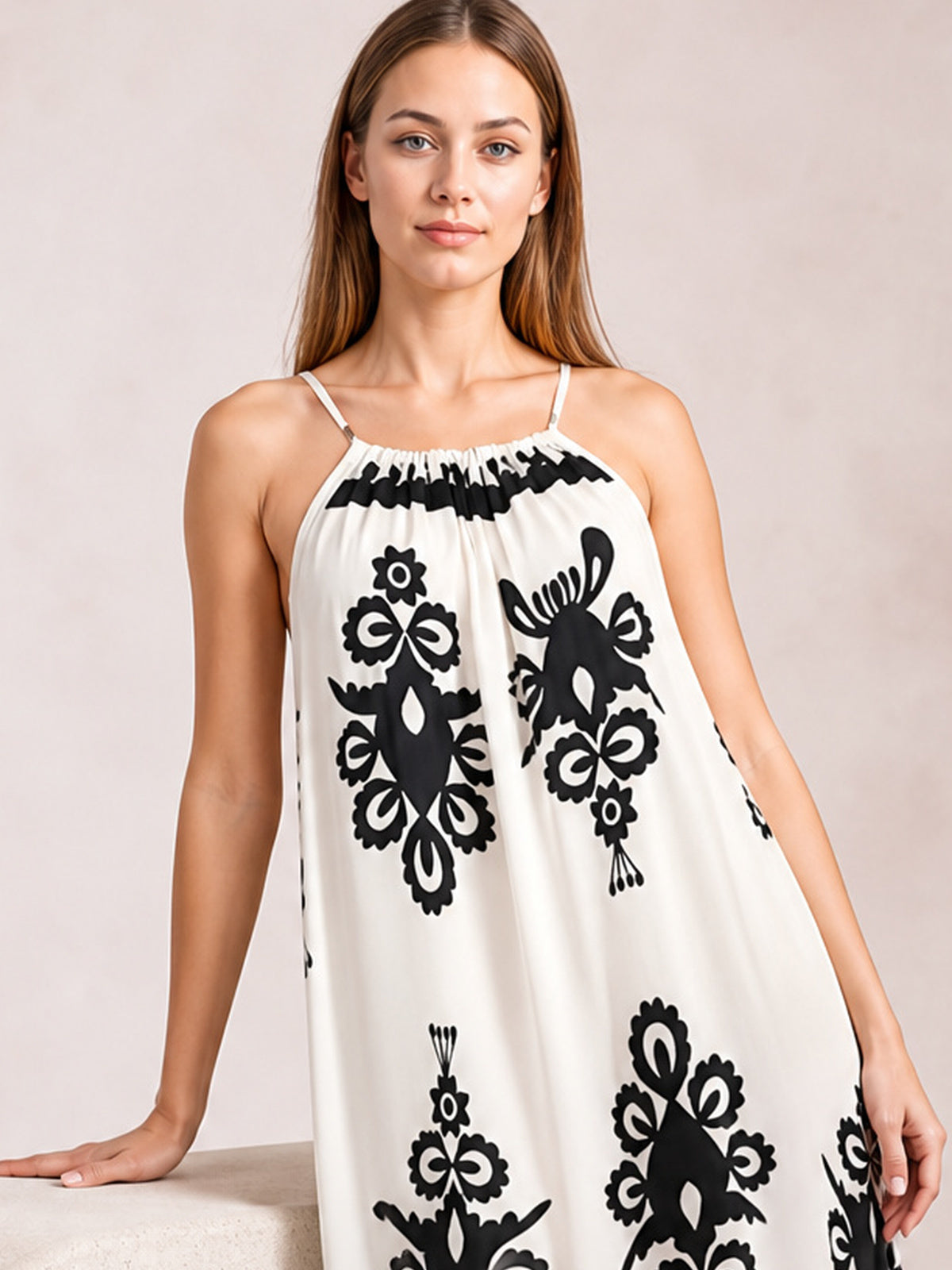 Printed Spaghetti Strap Sleeveless Maxi Dress-Soulshine Design