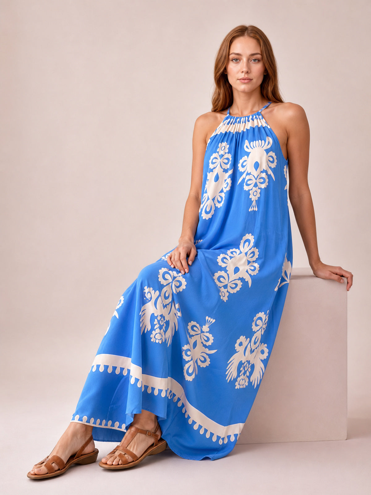 Printed Spaghetti Strap Sleeveless Maxi Dress-Soulshine Design