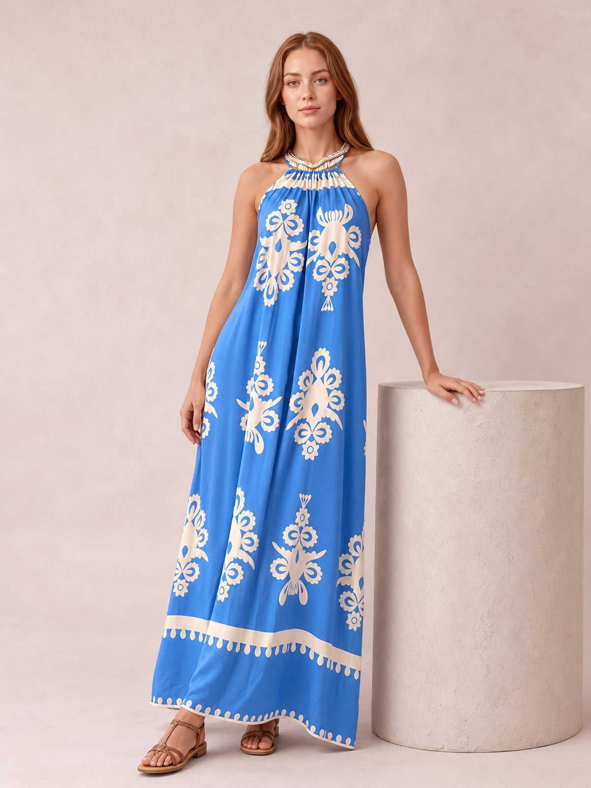 Printed Spaghetti Strap Sleeveless Maxi Dress-Soulshine Design