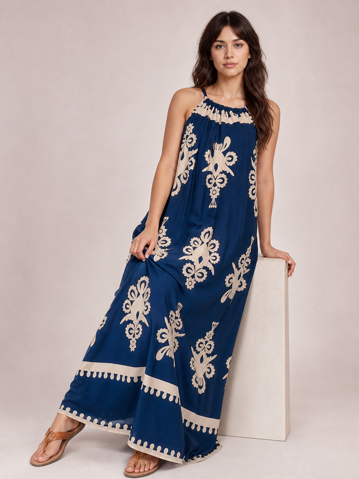 Printed Spaghetti Strap Sleeveless Maxi Dress-Soulshine Design