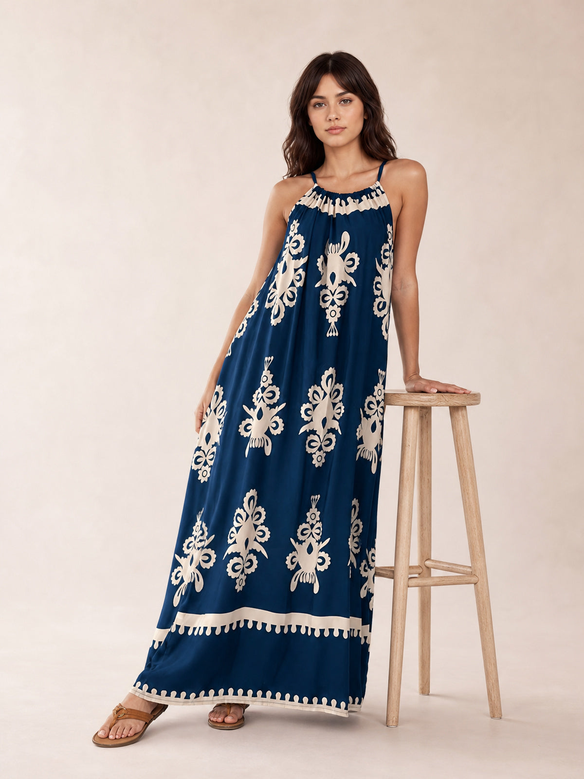 Printed Spaghetti Strap Sleeveless Maxi Dress-Soulshine Design
