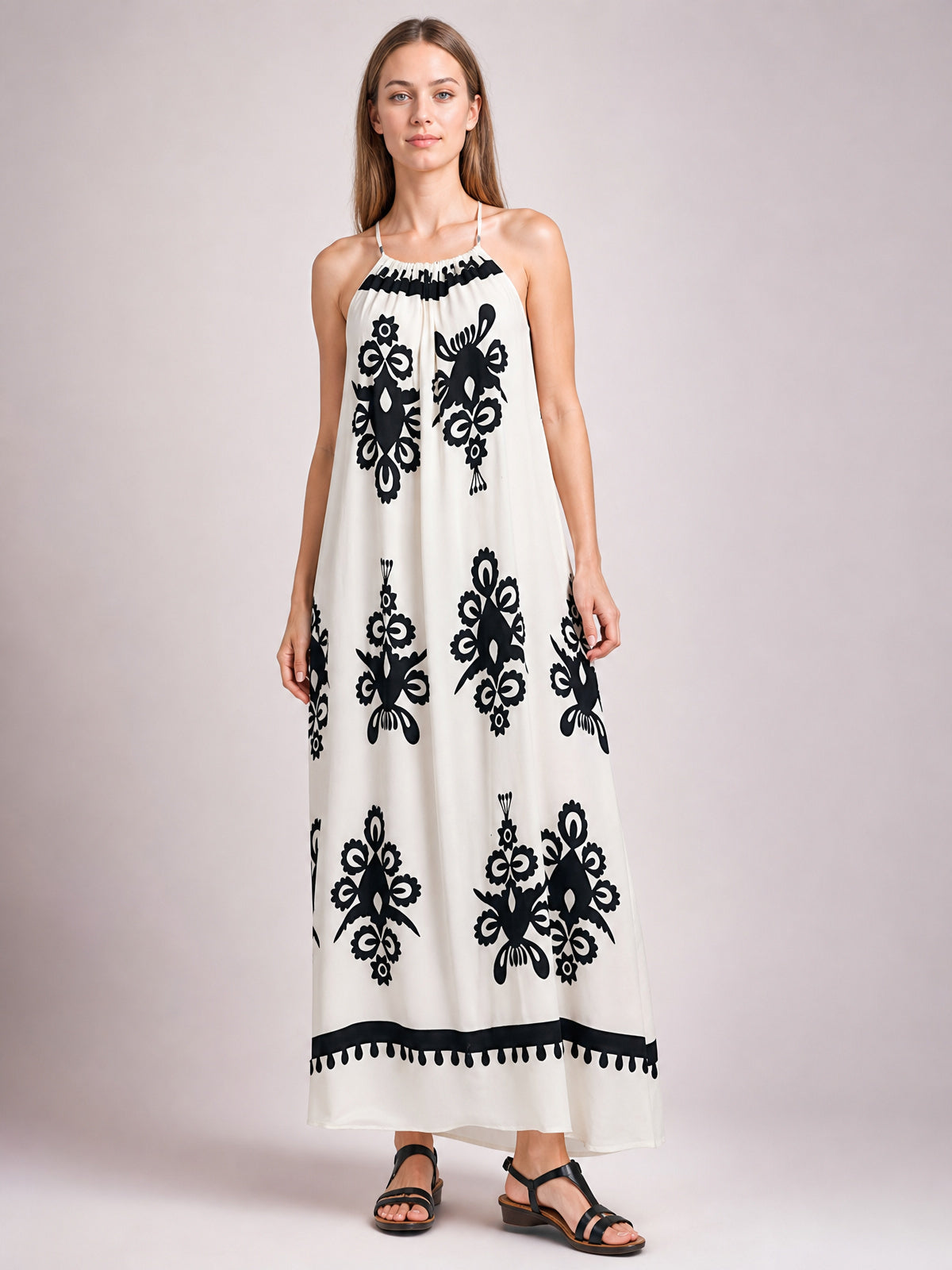 Printed Spaghetti Strap Sleeveless Maxi Dress-Dust Storm-S-Soulshine Design