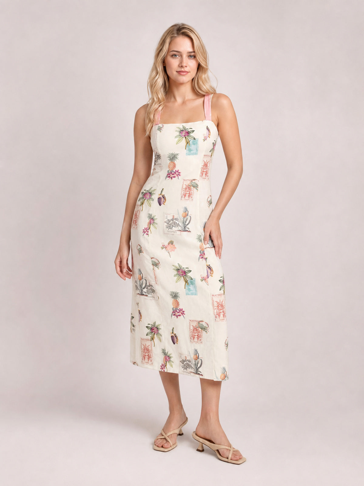 Printed Square Neck Summer Midi Dress-Soulshine Design