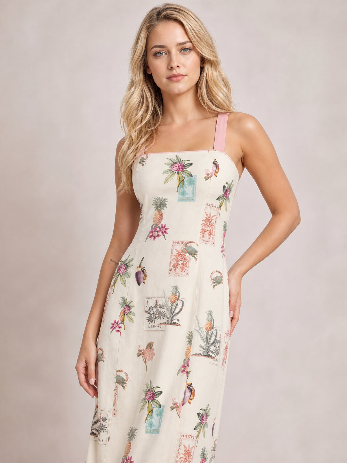 Printed Square Neck Summer Midi Dress-Soulshine Design