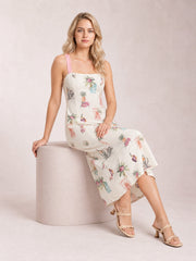 Printed Square Neck Summer Midi Dress-Floral-S-Soulshine Design