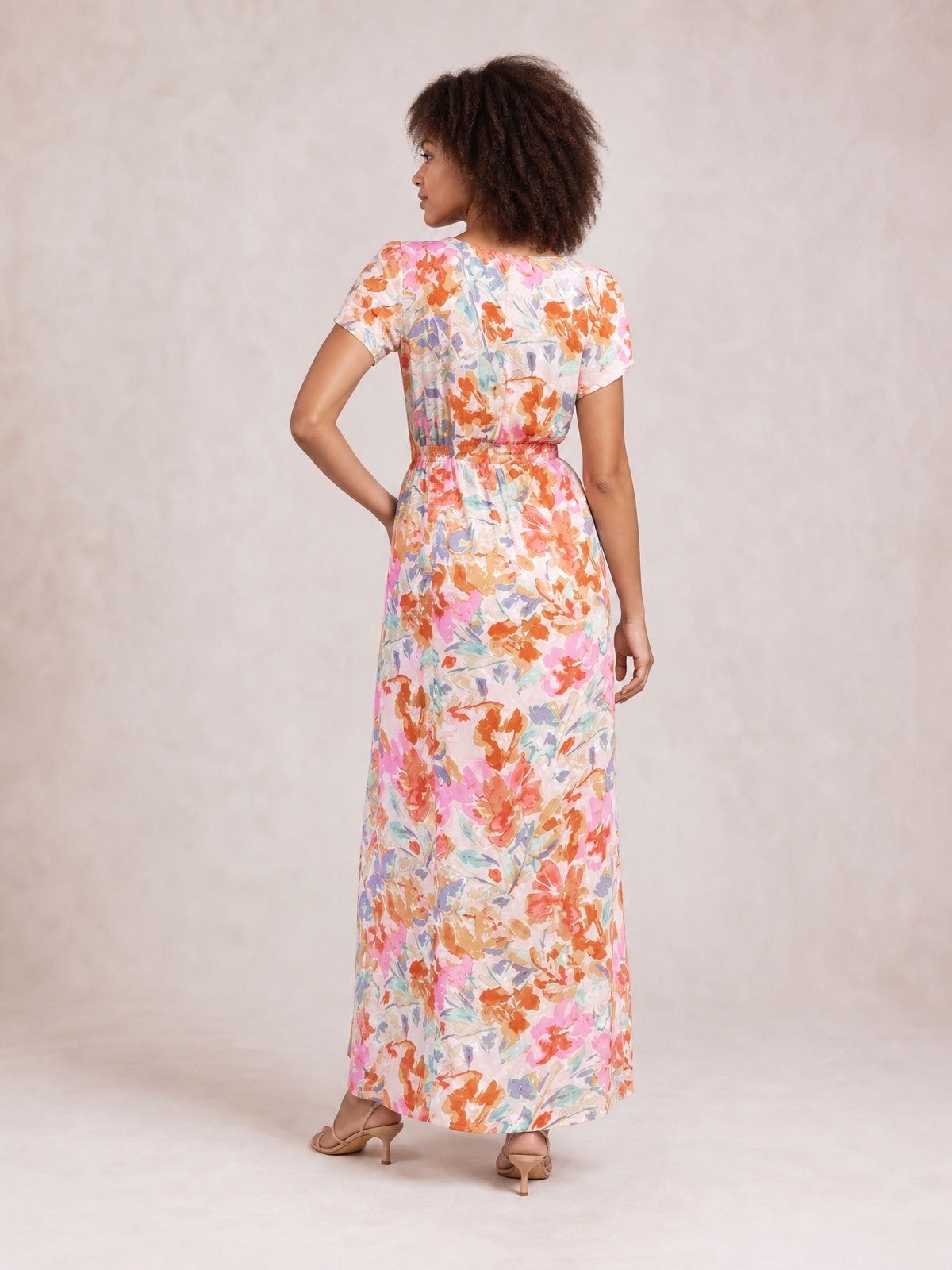 Printed Surplice Short Sleeve Tie Waist Maxi Dress-Soulshine Design