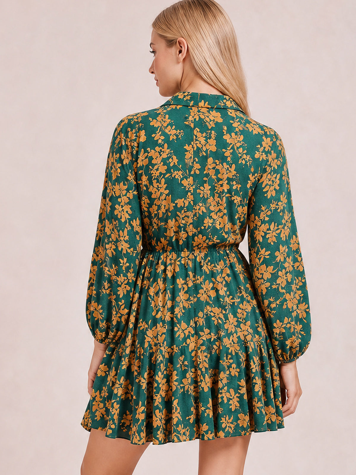 Printed Three-Quarter Sleeve Mini Dress-Soulshine Design