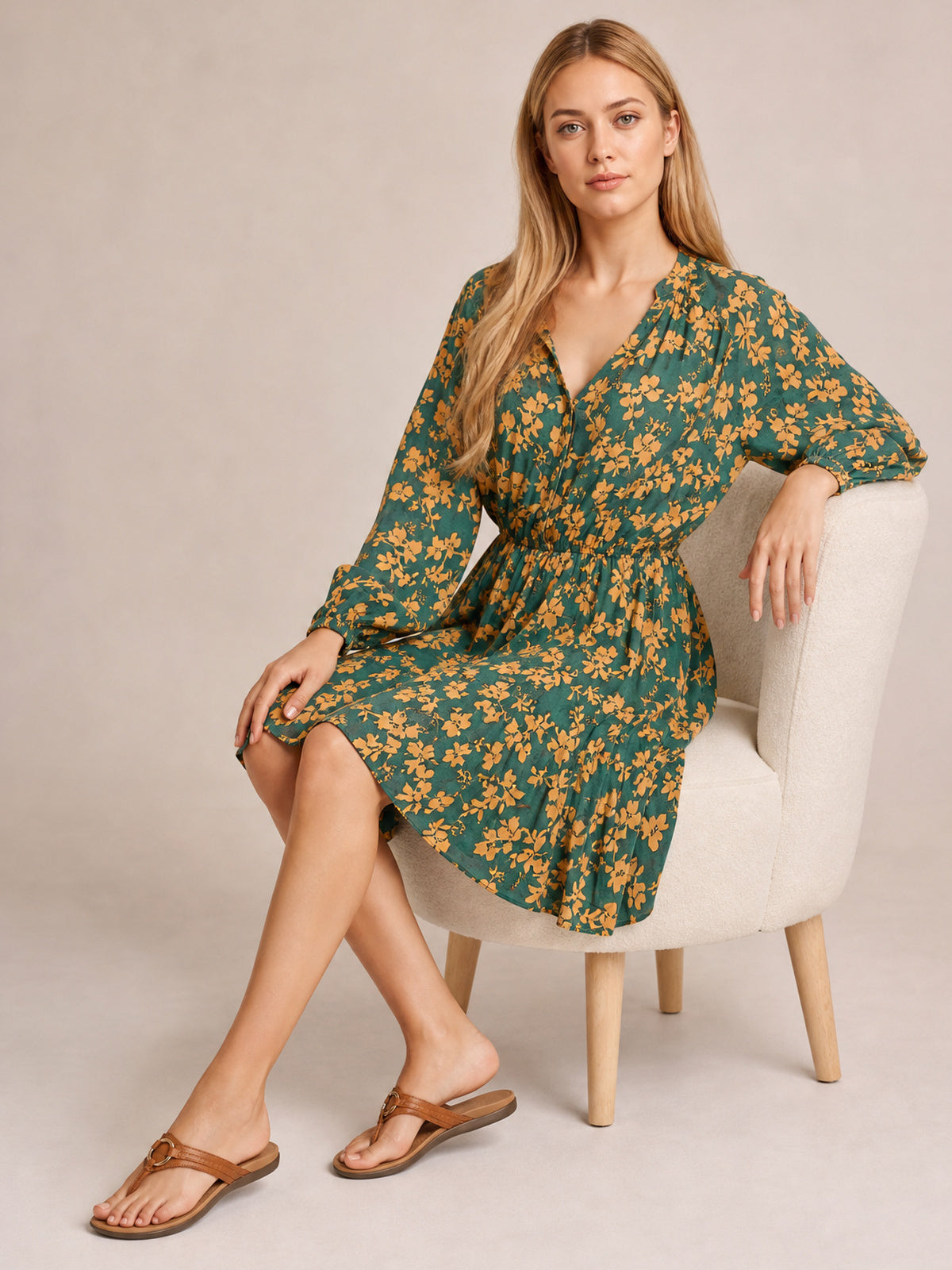 Printed Three-Quarter Sleeve Mini Dress-Soulshine Design