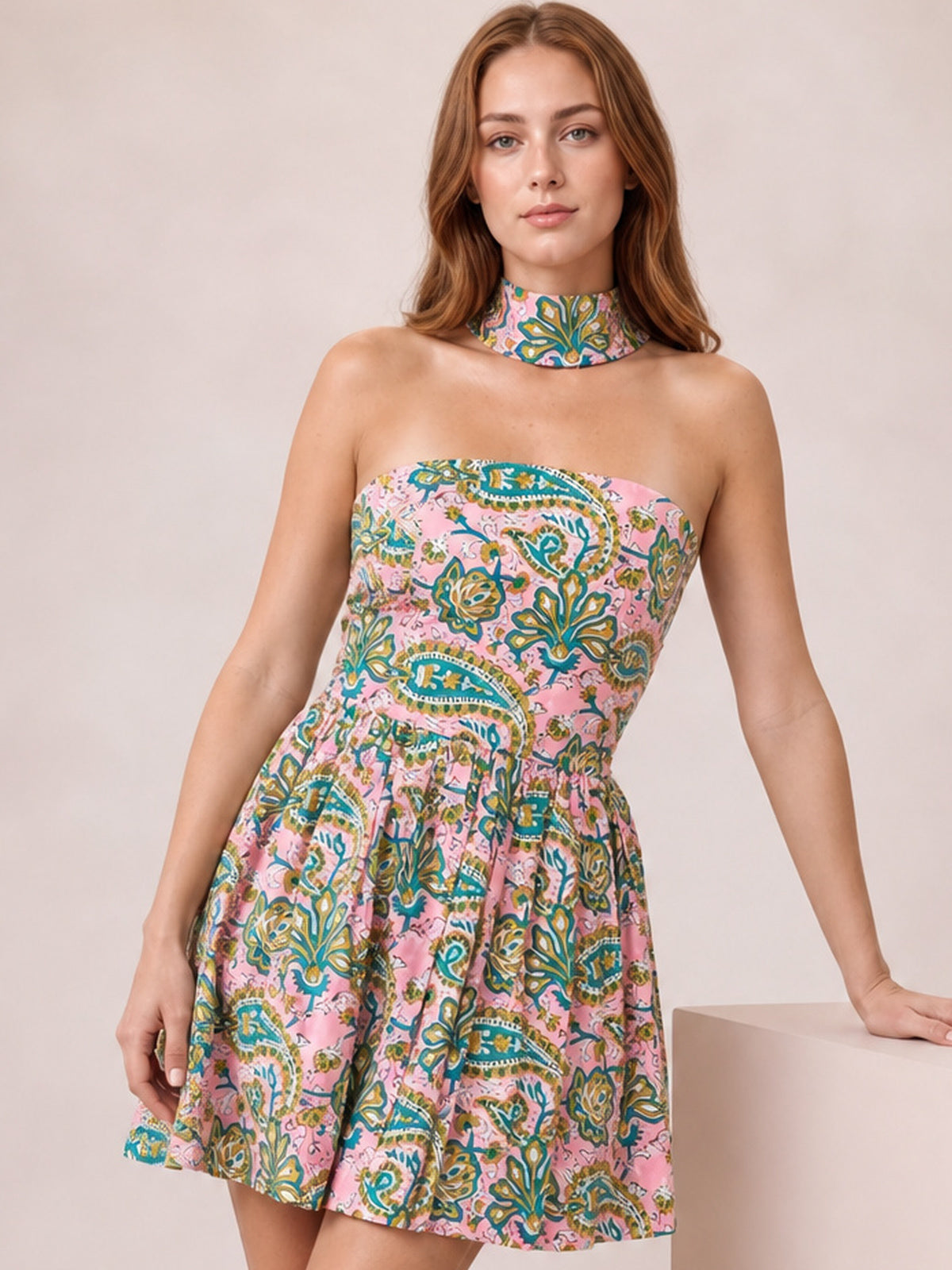 Printed Tube Mini Dress-Blush Pink-S-Soulshine Design