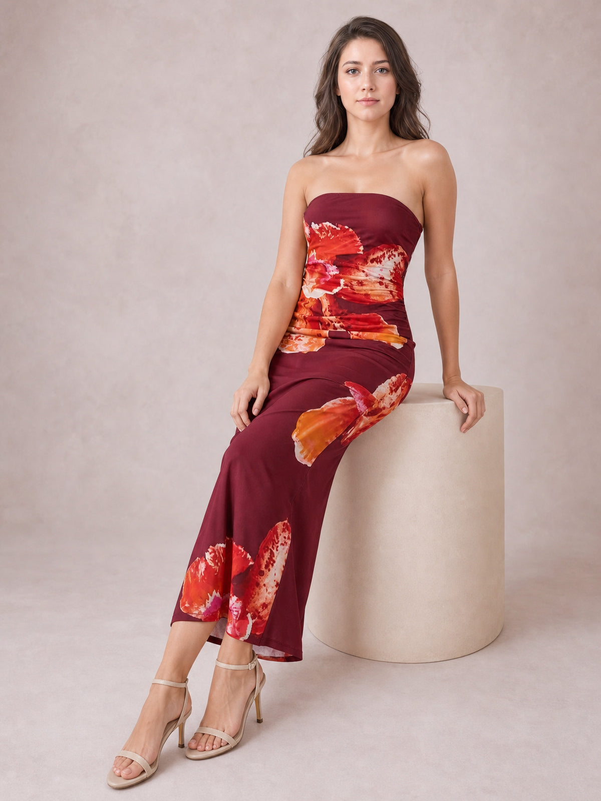 Printed Tube Sleeveless Maxi Dress-Soulshine Design