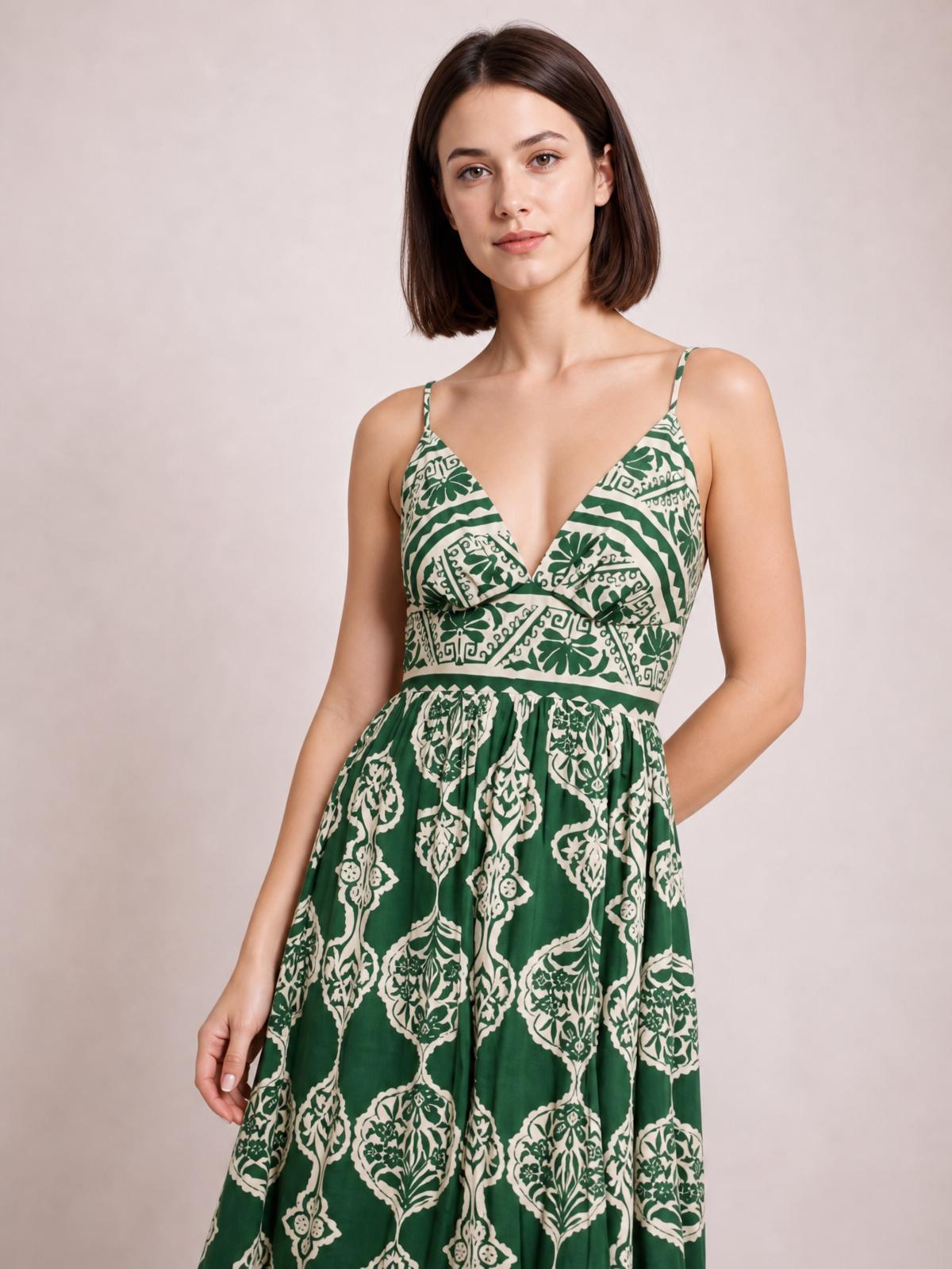 Printed V-Neck Maxi Cami Dress-Soulshine Design