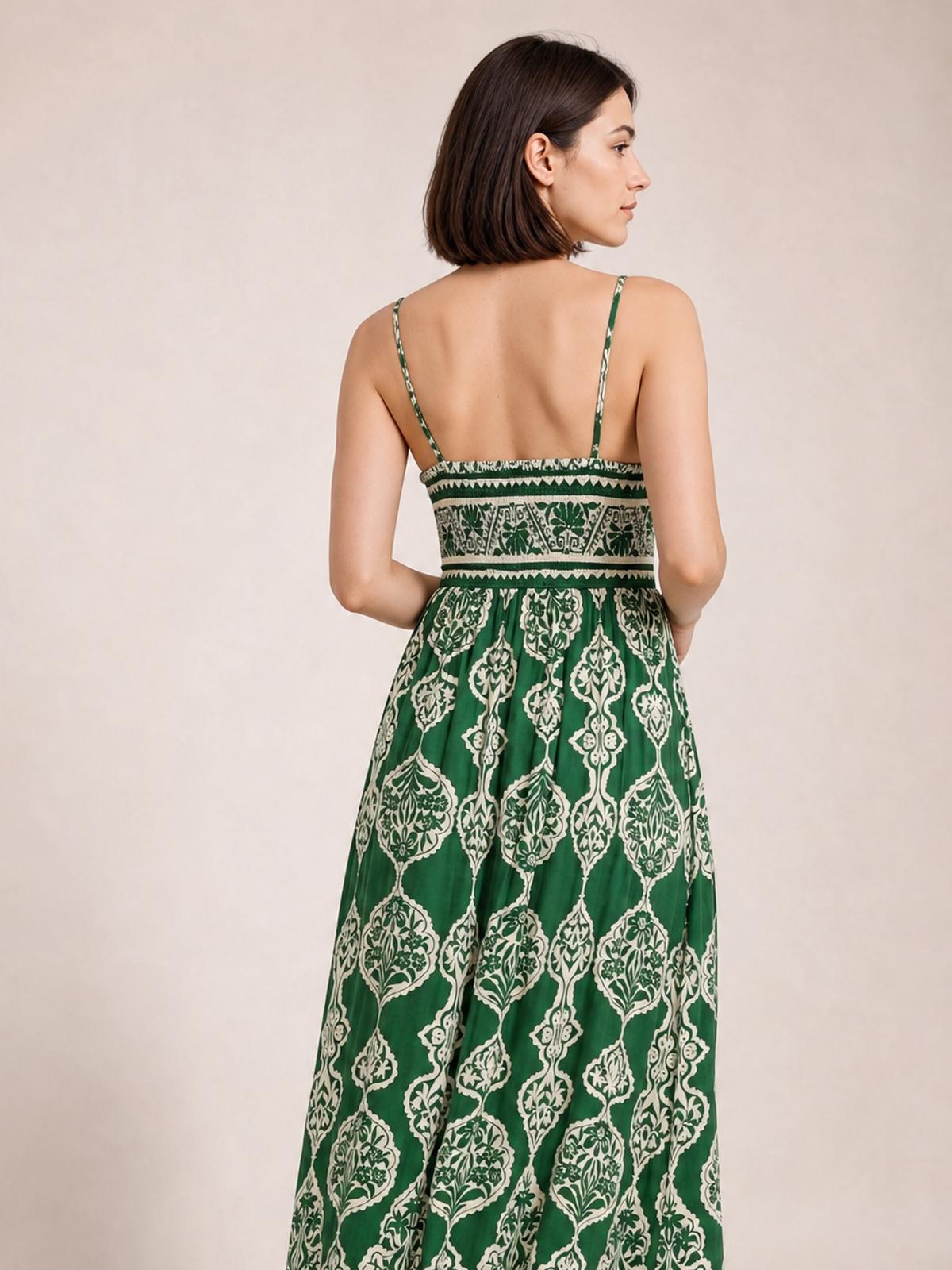 Printed V-Neck Maxi Cami Dress-Soulshine Design