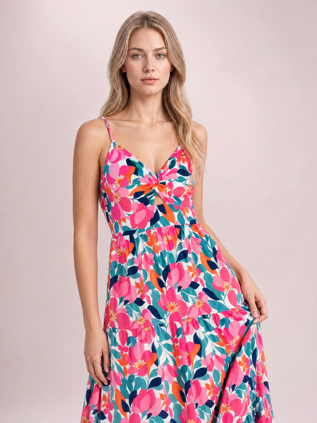 Printed V-Neck Maxi Cami Dress-Floral-S-Soulshine Design
