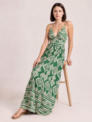 Printed V-Neck Maxi Cami Dress-Matcha Green-S-Soulshine Design