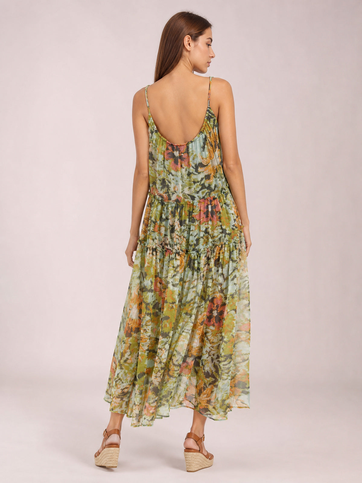Printed V-Neck Sleeveless Dress-Soulshine Design