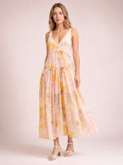 Printed V-Neck Sleeveless Dress-Blush Pink-S-Soulshine Design