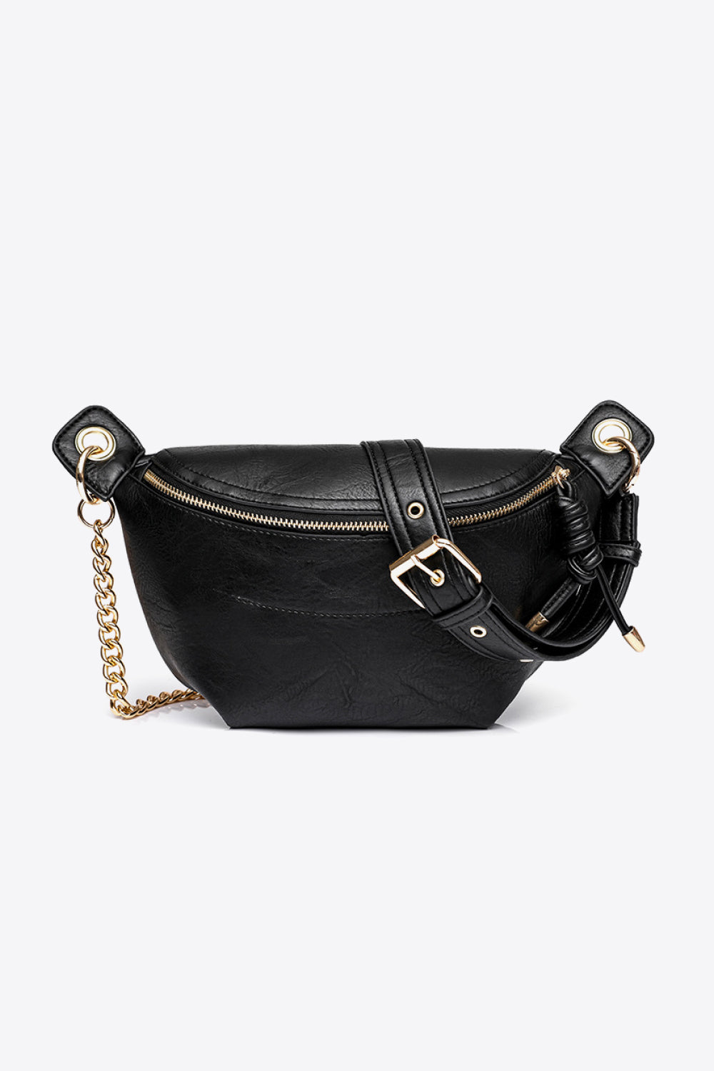 PU Leather Chain Strap Crossbody Bag-Black-OS-Soulshine Design