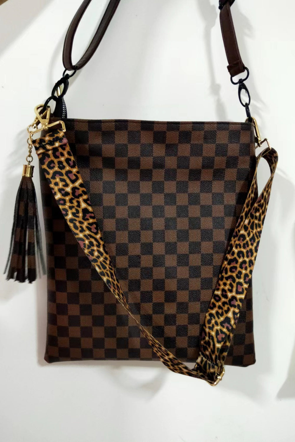 PU Leather Shoulder Bag with Tassel-Chocolate-OS-Soulshine Design