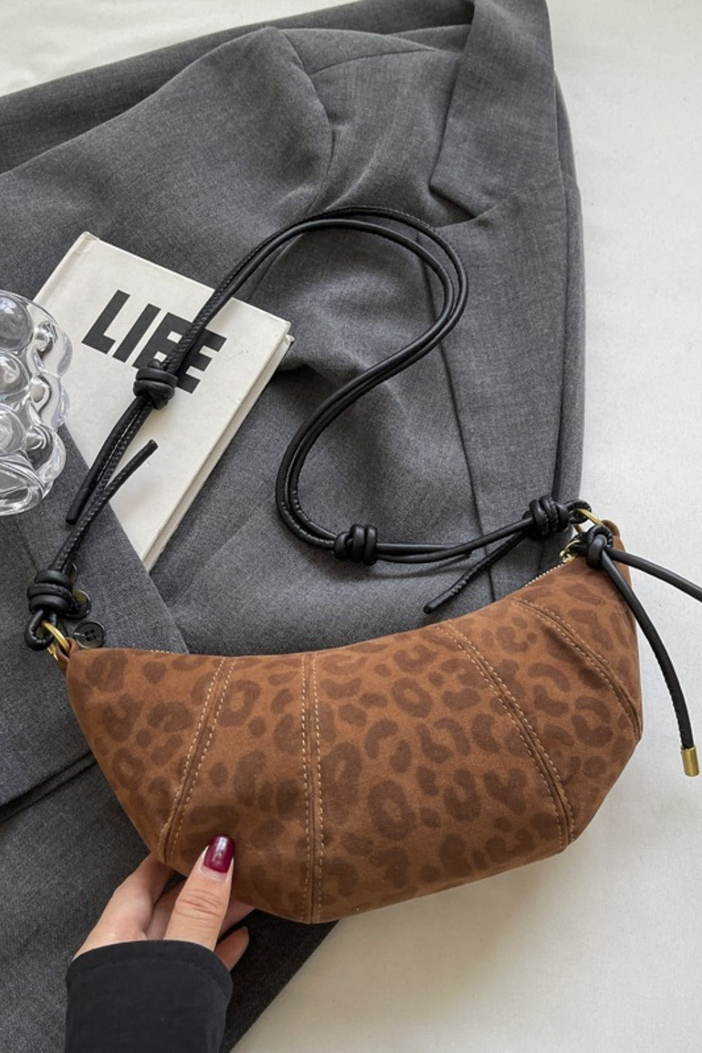 PU Leather Strap Suede Shoulder Bag-Caramel-OS-Soulshine Design