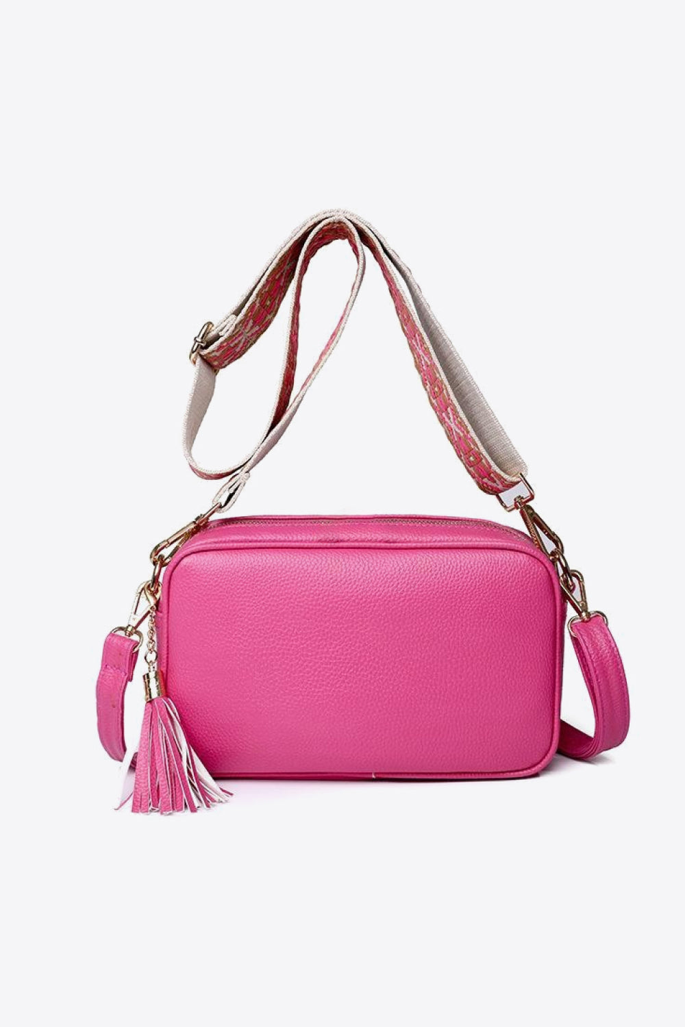 PU Leather Tassel Crossbody Bag-Fuchsia Pink-OS-Soulshine Design