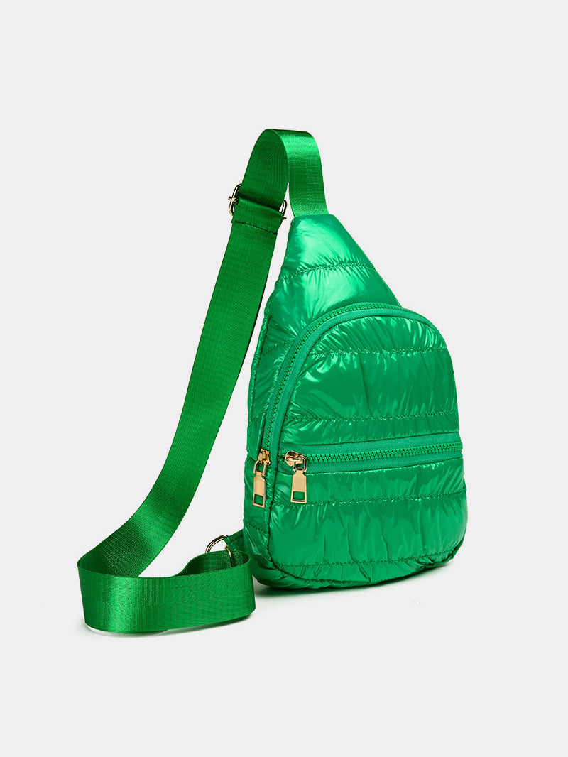 Quilted Adjustable Strap Puffy Sling Bag-Green-OS-Soulshine Design