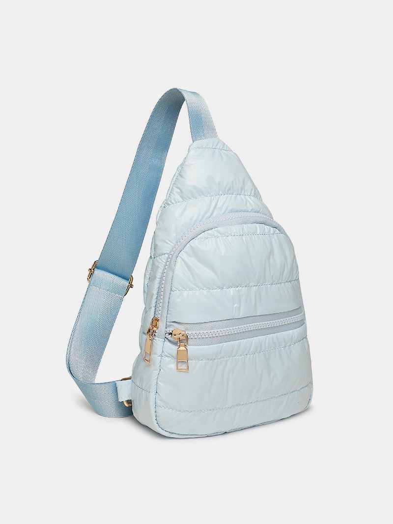 Quilted Adjustable Strap Puffy Sling Bag-Light Blue-OS-Soulshine Design
