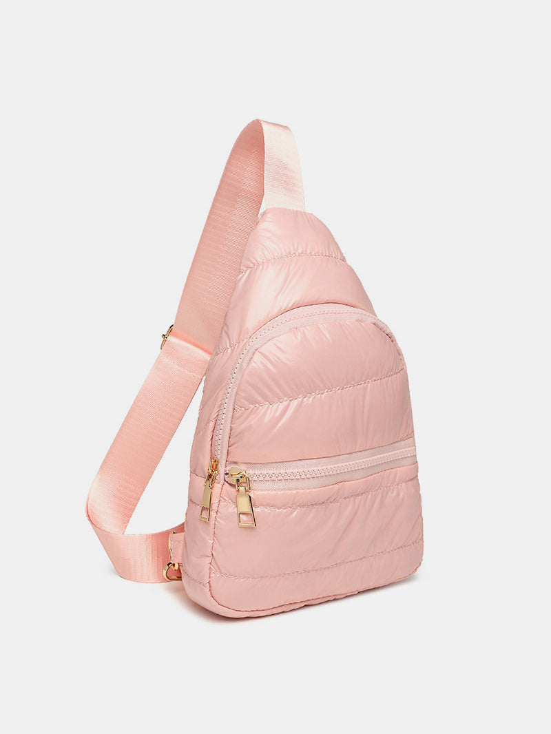 Quilted Adjustable Strap Puffy Sling Bag-Pink-OS-Soulshine Design