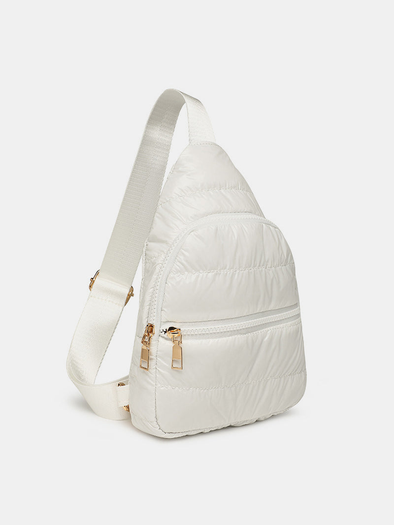 Quilted Adjustable Strap Puffy Sling Bag-White-OS-Soulshine Design