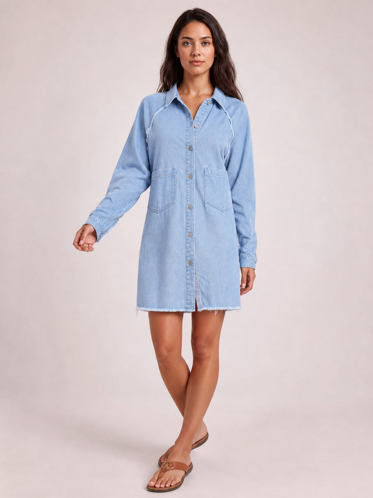 Raw Hem Button Up Denim Dress-Soulshine Design