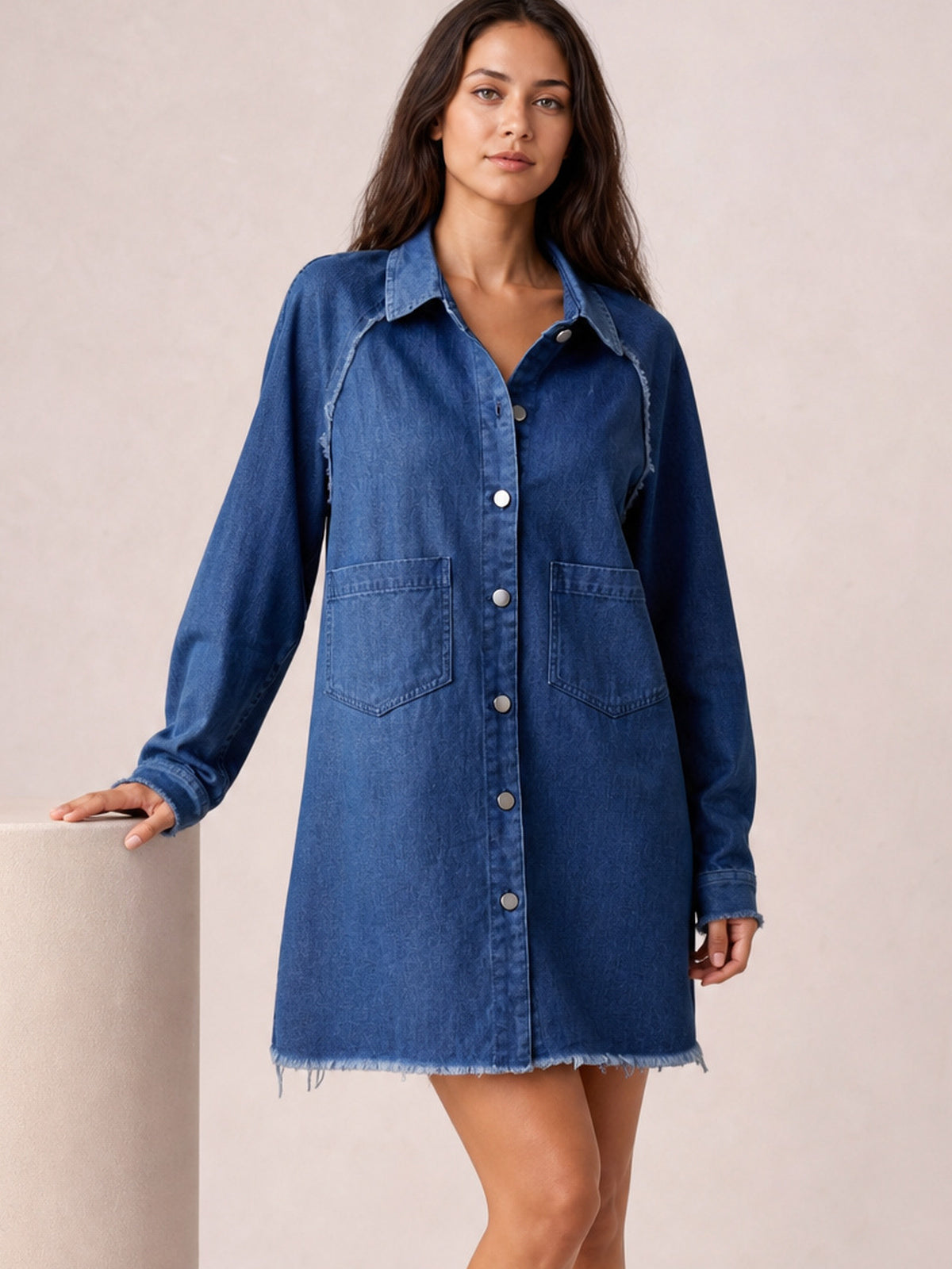 Raw Hem Button Up Denim Dress-Soulshine Design