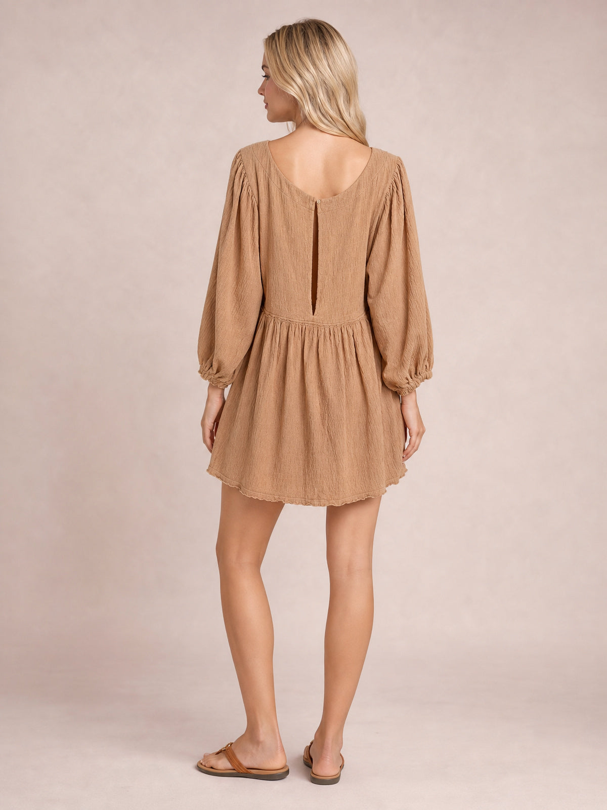 Relaxed Textured Babydoll Mini Dress with Back Keyhole Detail-Soulshine Design
