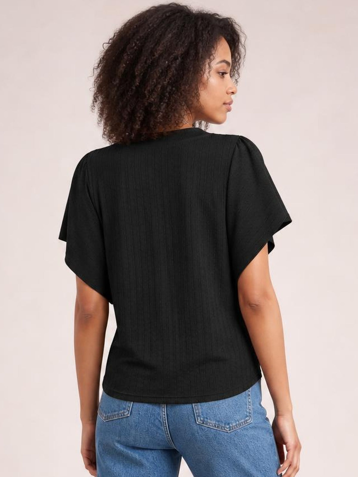 Round Neck Flutter Sleeve T-Shirt · Back View