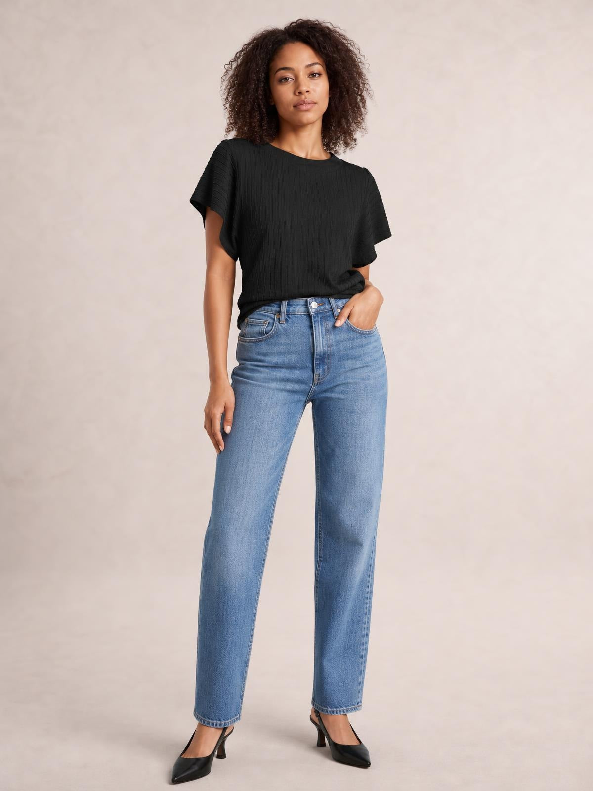Round Neck Flutter Sleeve T-Shirt · Studio Prop Pose
