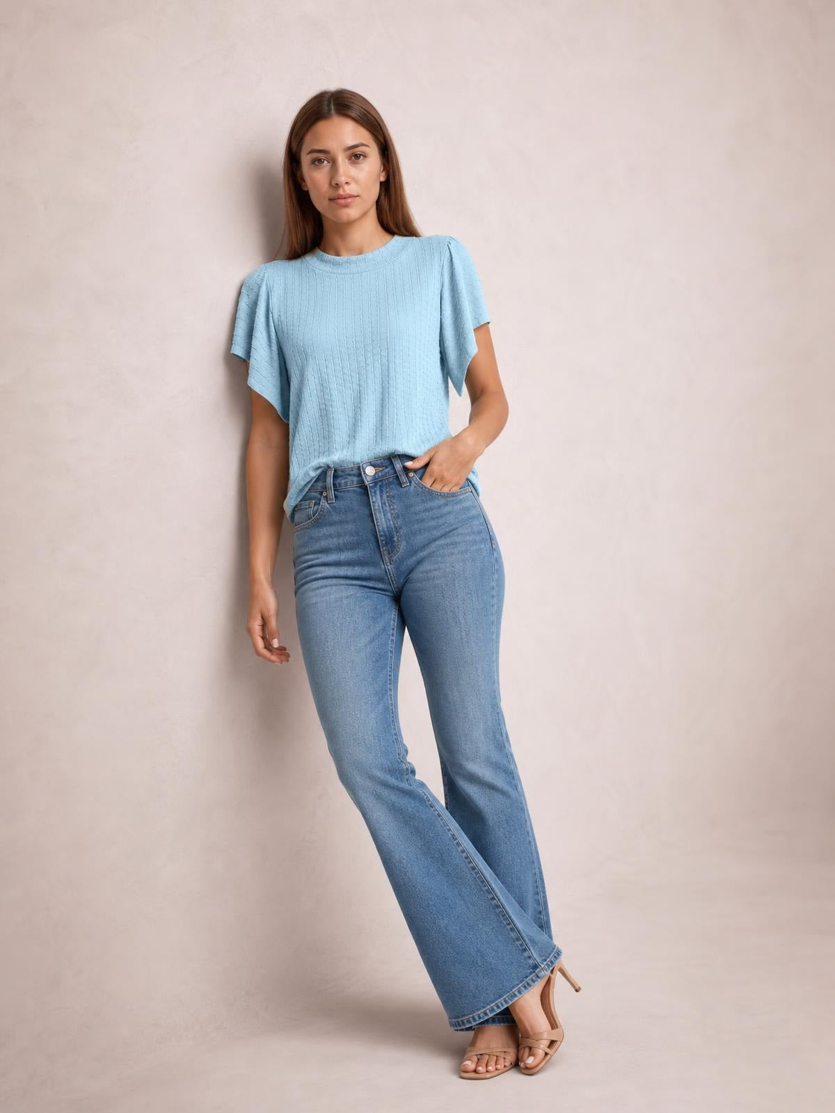 Round Neck Flutter Sleeve T-Shirt · Studio Prop Pose