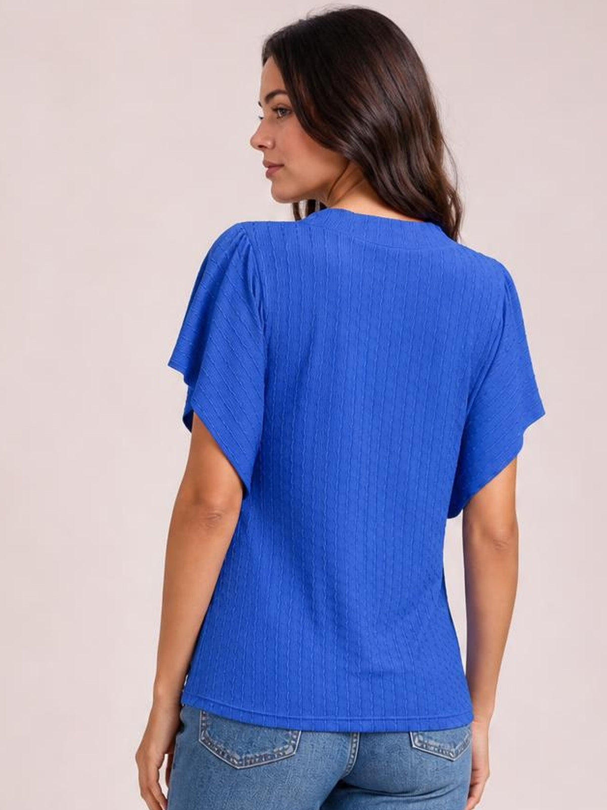 Round Neck Flutter Sleeve T-Shirt · Back View