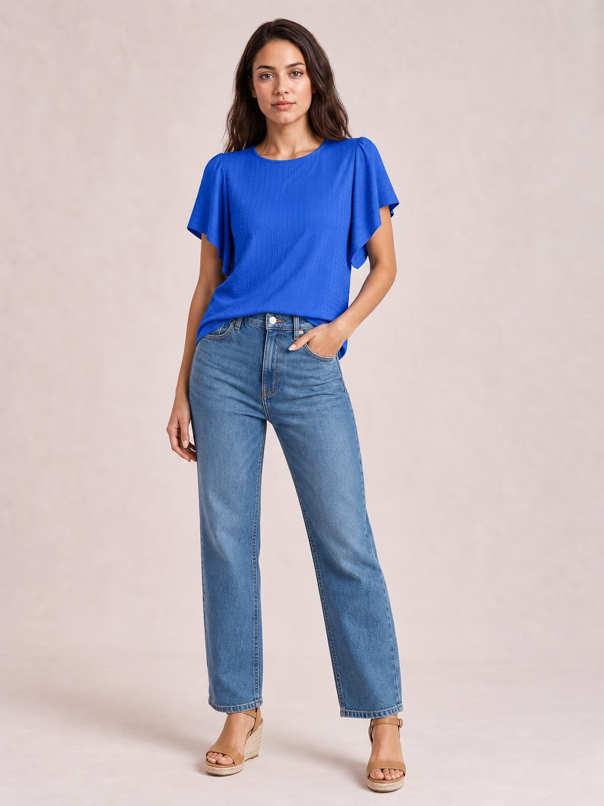 Round Neck Flutter Sleeve T-Shirt · Studio Prop Pose